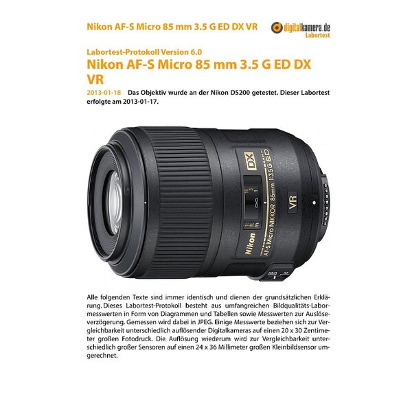 Nikon AF-S Micro 85 mm 3.5 G ED DX VR mit D5200 Labortest ...